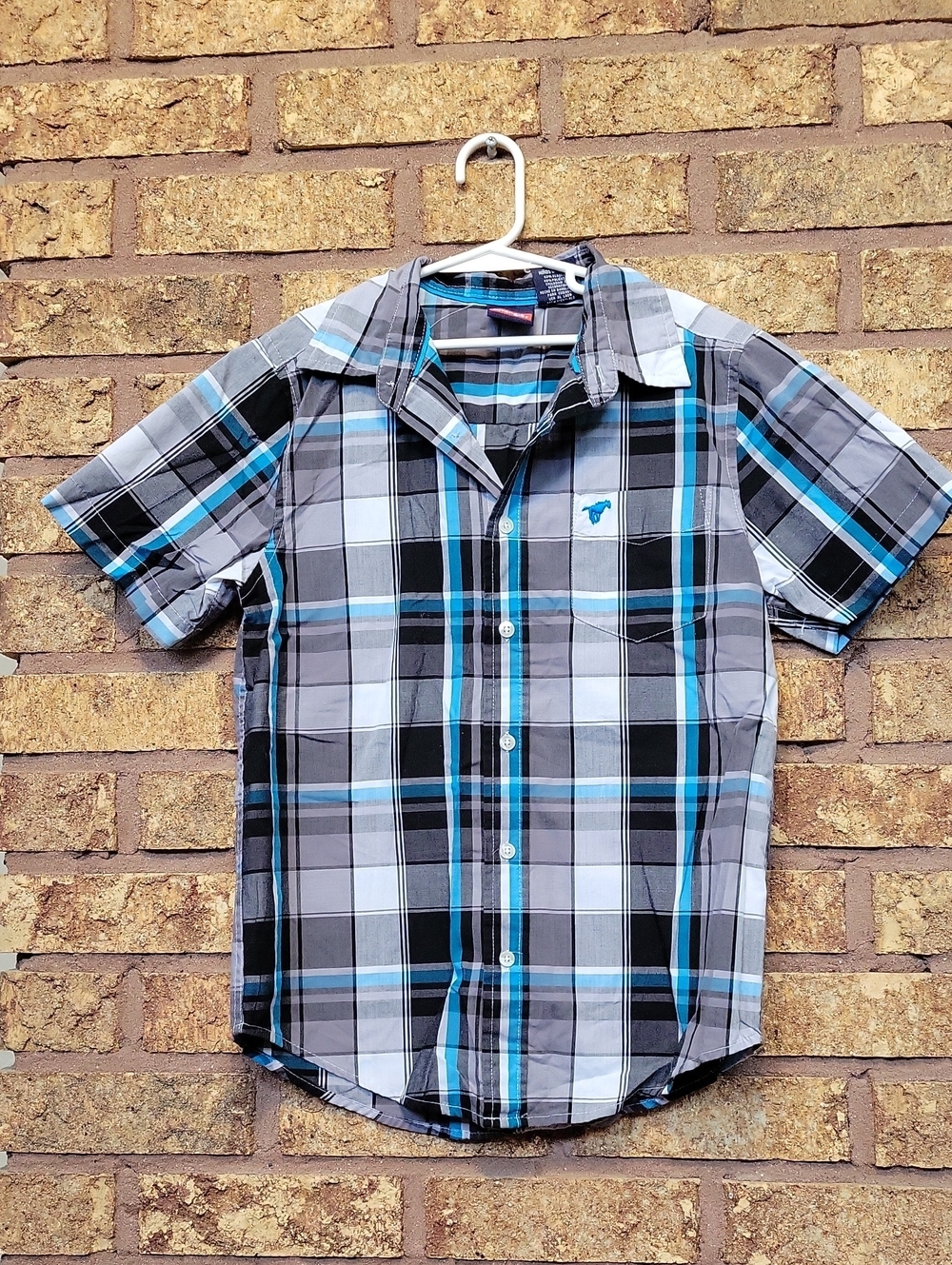 Wrangler Plaid Short-Sleeve Button-Down Shirt Size 10/12 Cotton Blend Casual